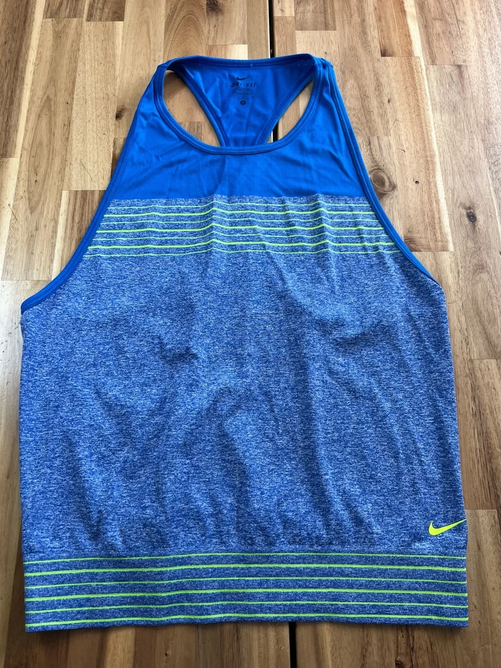 Nike Dri-FIT Racerback Tank Top Blue Neon Stripe Athletic Workout Women’s Medium